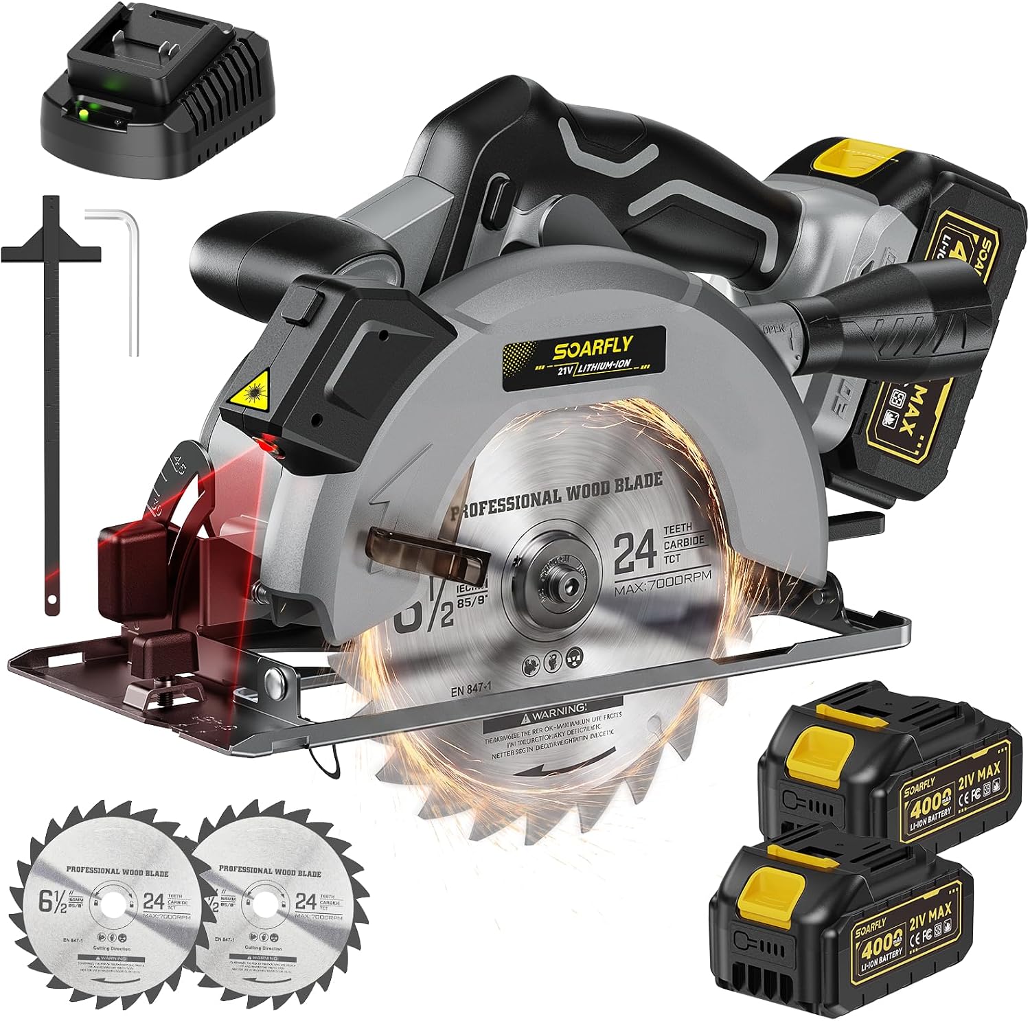 SOARFLY 6-1/2" Mini Circular Saw, 2 x 4.0Ah Battery Cordless Circular Saw