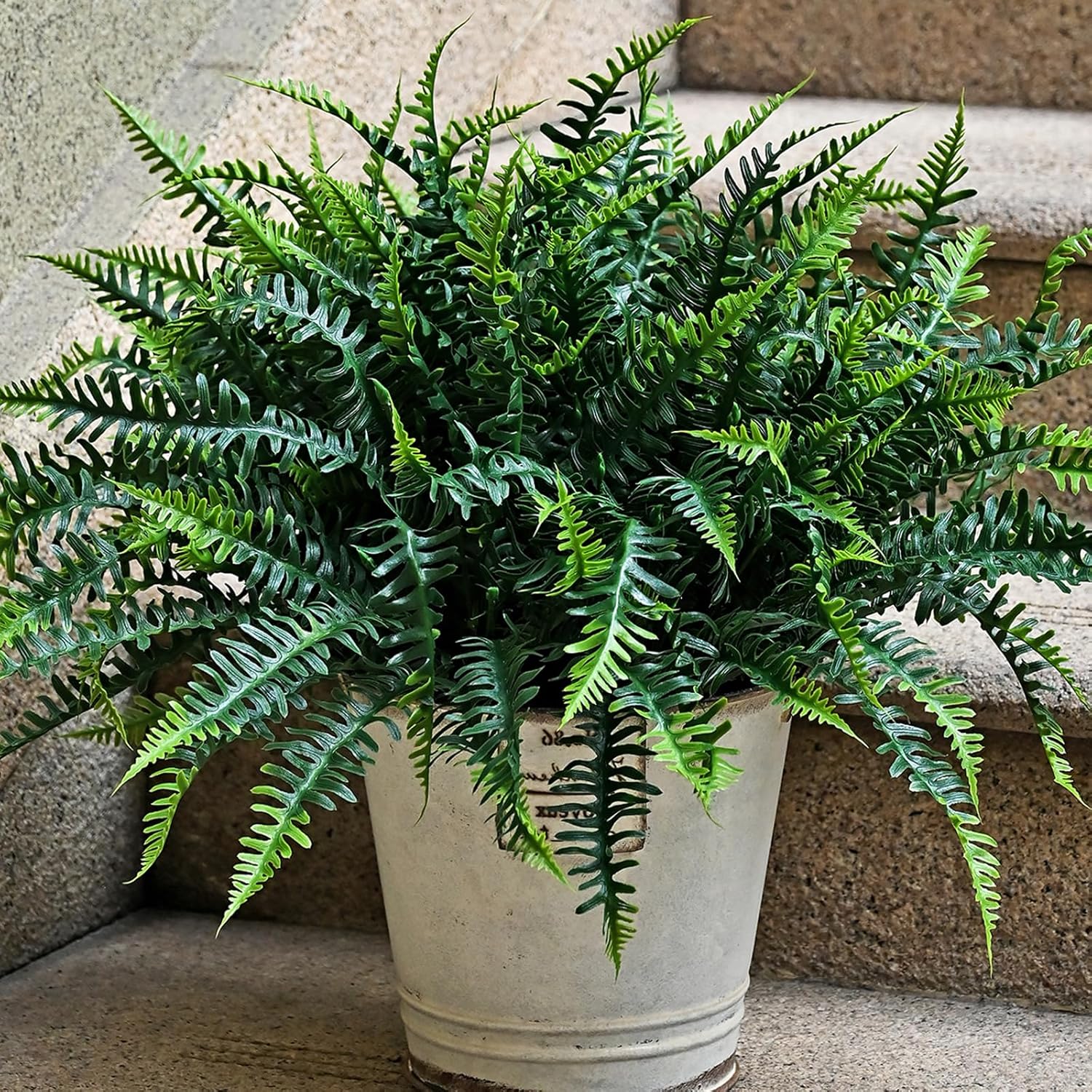 UV-Resistant Artificial Plants Faux Ferns – Certified Fade-Proof Outdoor Decor – Realistic Green Leaves Fake Greenery for Patio, Planters Front Porch Garden, and Landscaping 16 Bundles