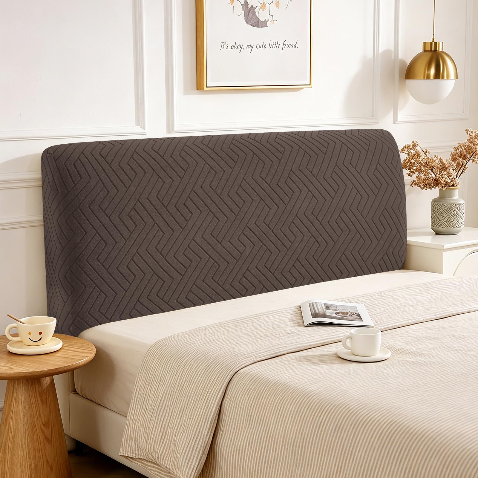 Copri Testiera Letto Elastico Universale 90cm, Caffè Chiaro