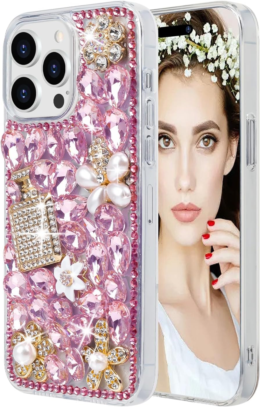 Custodia Glitterata Lovely Heart Con Diamanti Per IPhone 14/13/15/16 Pro Max
