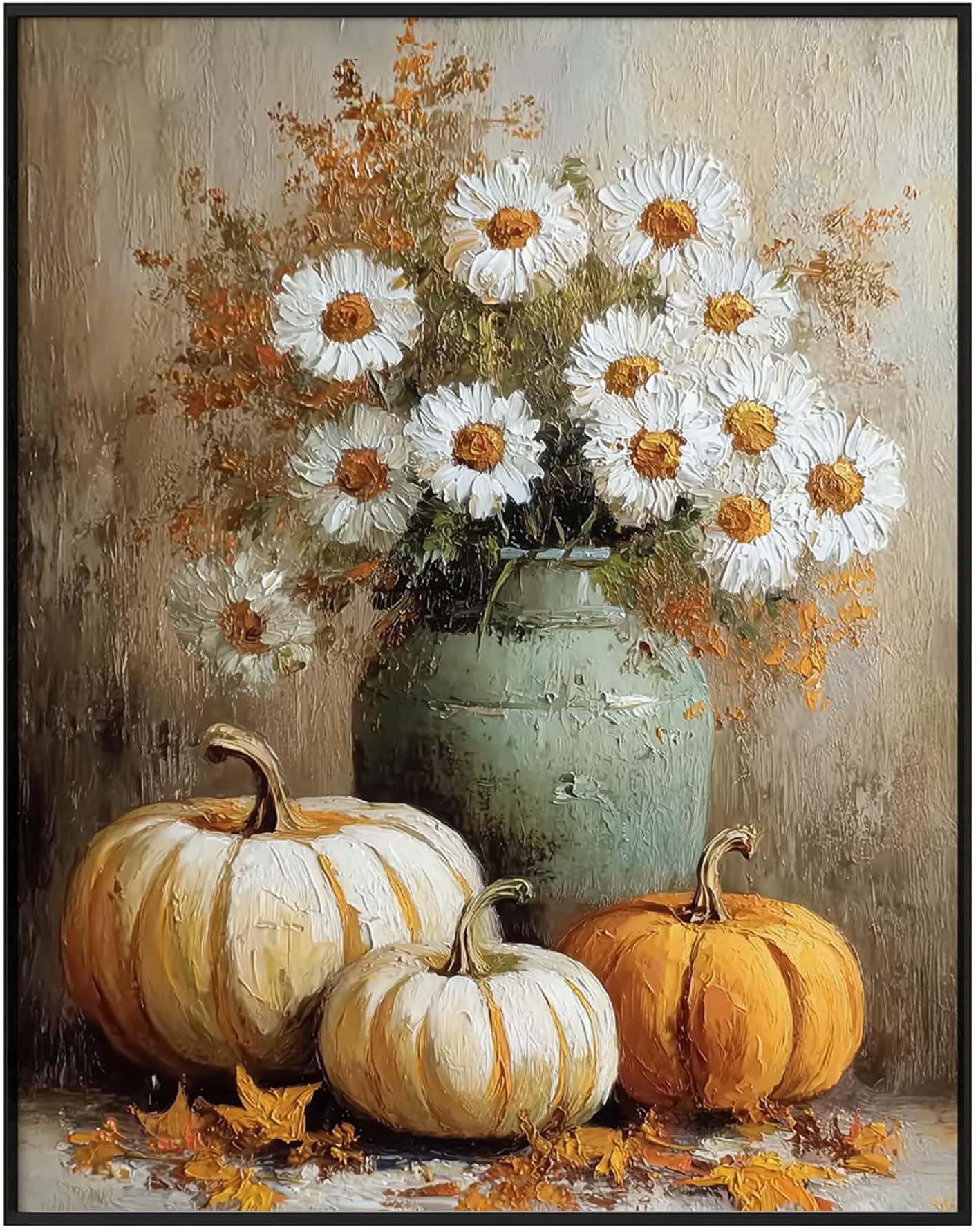 Fall Wall Decor, Pumpkin Still Life Painting Print, Rustic Fall Art, Vintage Autumn Wall Print, Halloween Fall Pumpkins Painting, Thanksgiving Autumn Wall Art Decor Unframed (8 x 10 inch, Fall)