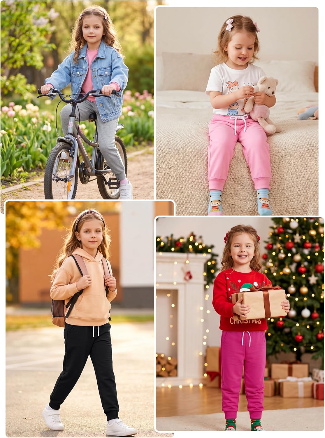 Resinta 4 Pack Girls' and Toddler Sweatpants Kids Active Jogger Pants