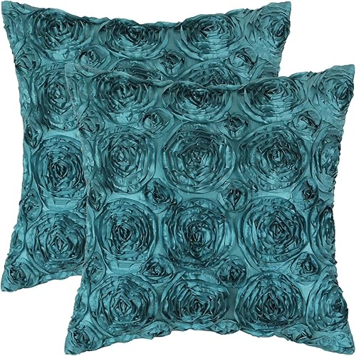 CaliTime fundas de cojines decorativos para el sofá del hogar, 2 unidades, Poliéster & Mezcla de poliéster, Verde azulado, 18 x 18 pulgadas
