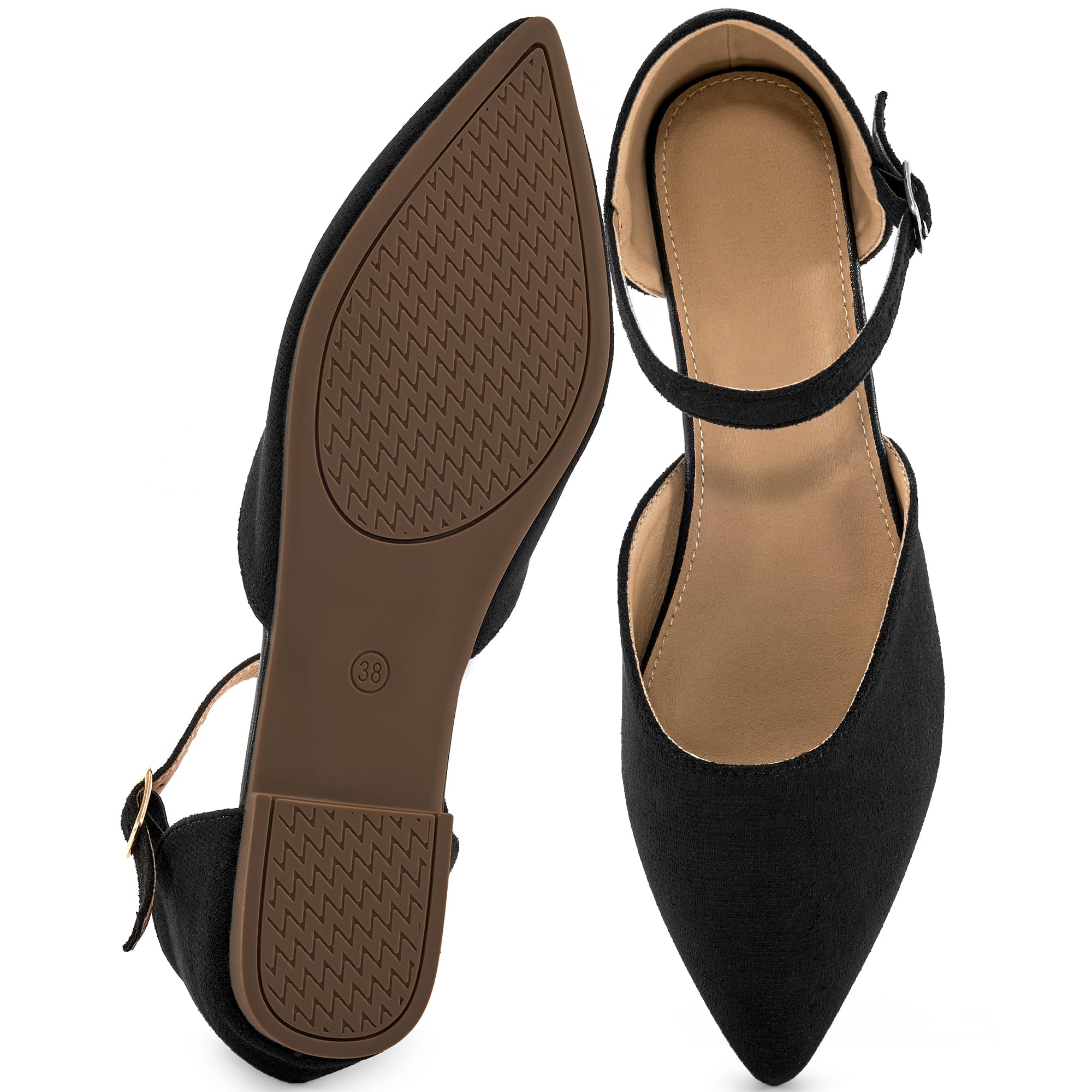 Decould sylf Womens Flats Dress 2026: Dressy Pointed Toe Ballet Shoes Ankle Strap Comfortable Casual Footwear for Work Wedding Dating