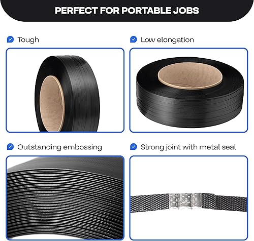 Miniatura 15 de IDL Packaging Bobina de flejado de polipropileno (PP) de 1/2" x 200' (resistencia a la rotura de 300 libras) en caja autodispensada de tablero