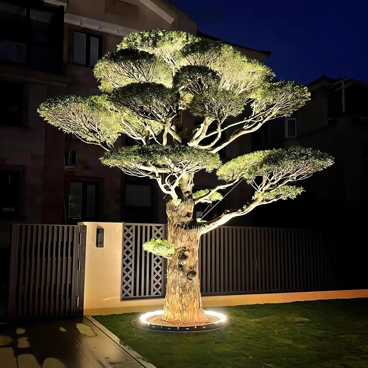 Interlocking Ring Tree Lights Outdoor - IP65 Waterproof 24V LED Landscape Uplighting, 3000K Warm White for Palm Trees & Garden, Expandable Aluminum Spotlights(4 Pack)