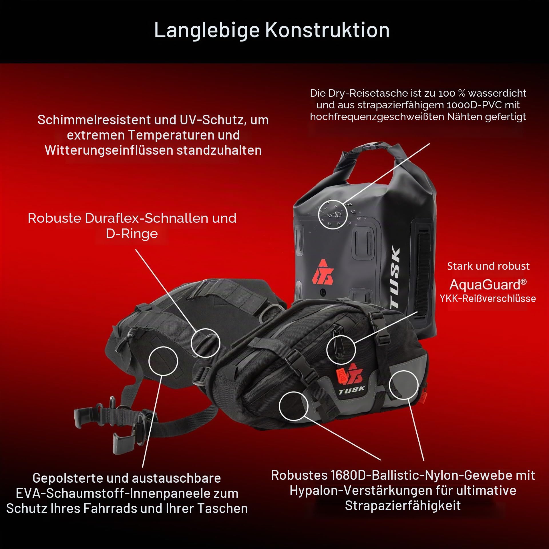 TUSK Traverse Gepäckträgertaschen mit X-Small Dry Duffel Tail Bag