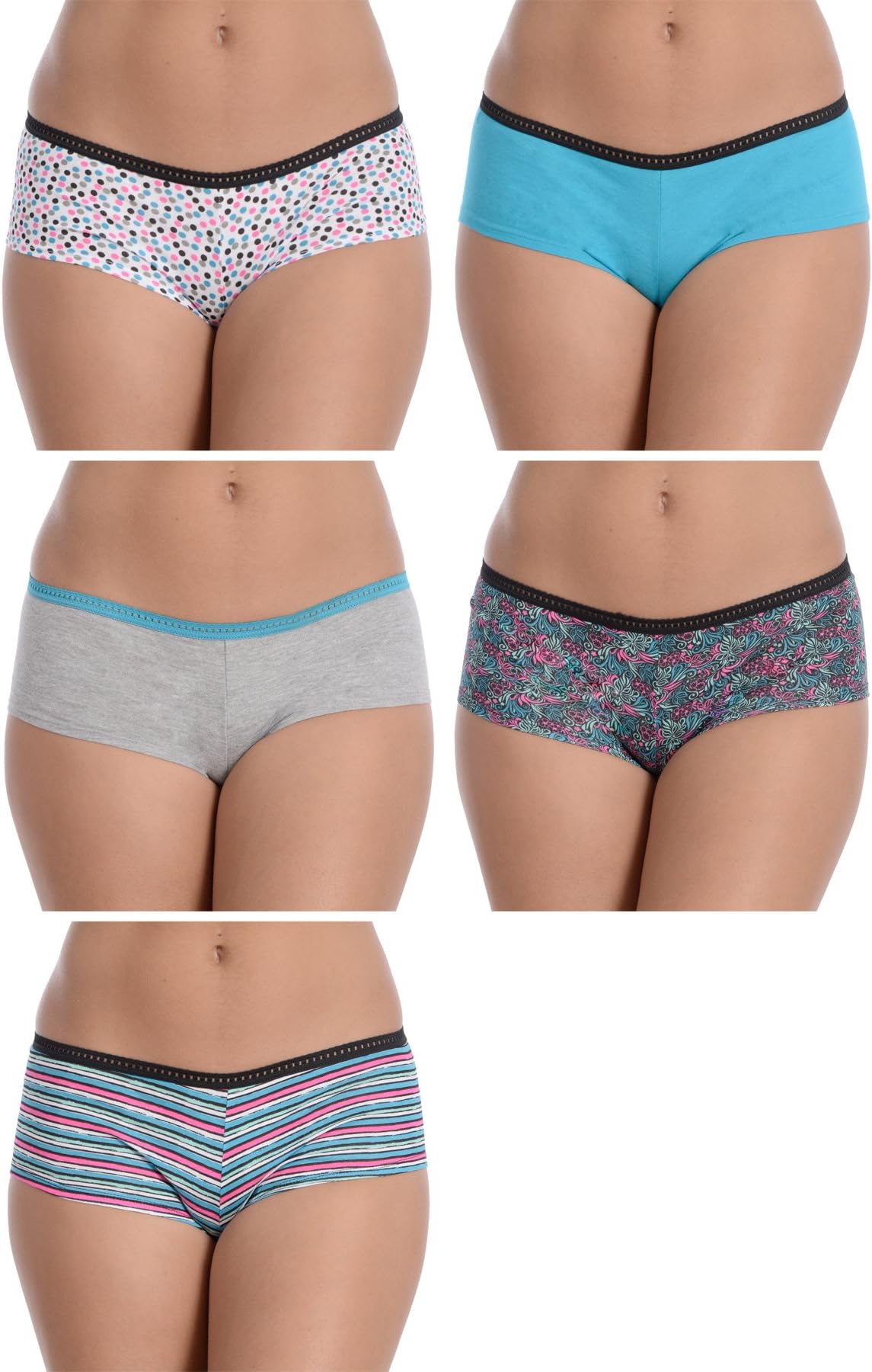 Jordache Women's 5 Pack Cotton Stretch Assorted Boy Leg Panties (7)