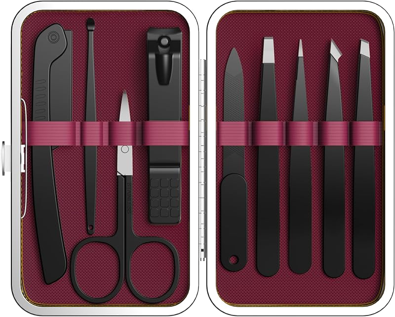 Kit Yougai com pinças e cortadores de unhas, 9 unidades, estojo de viagem