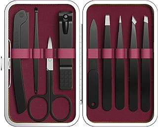 Yougai 9 Pcs Tweezers and Nail Clippers Set for Women Facial Hair with Travel Case, Professional Stainless Steel Eyebrow Tweezers Kit Great Precision Tweezers for Daily Beauty Tool