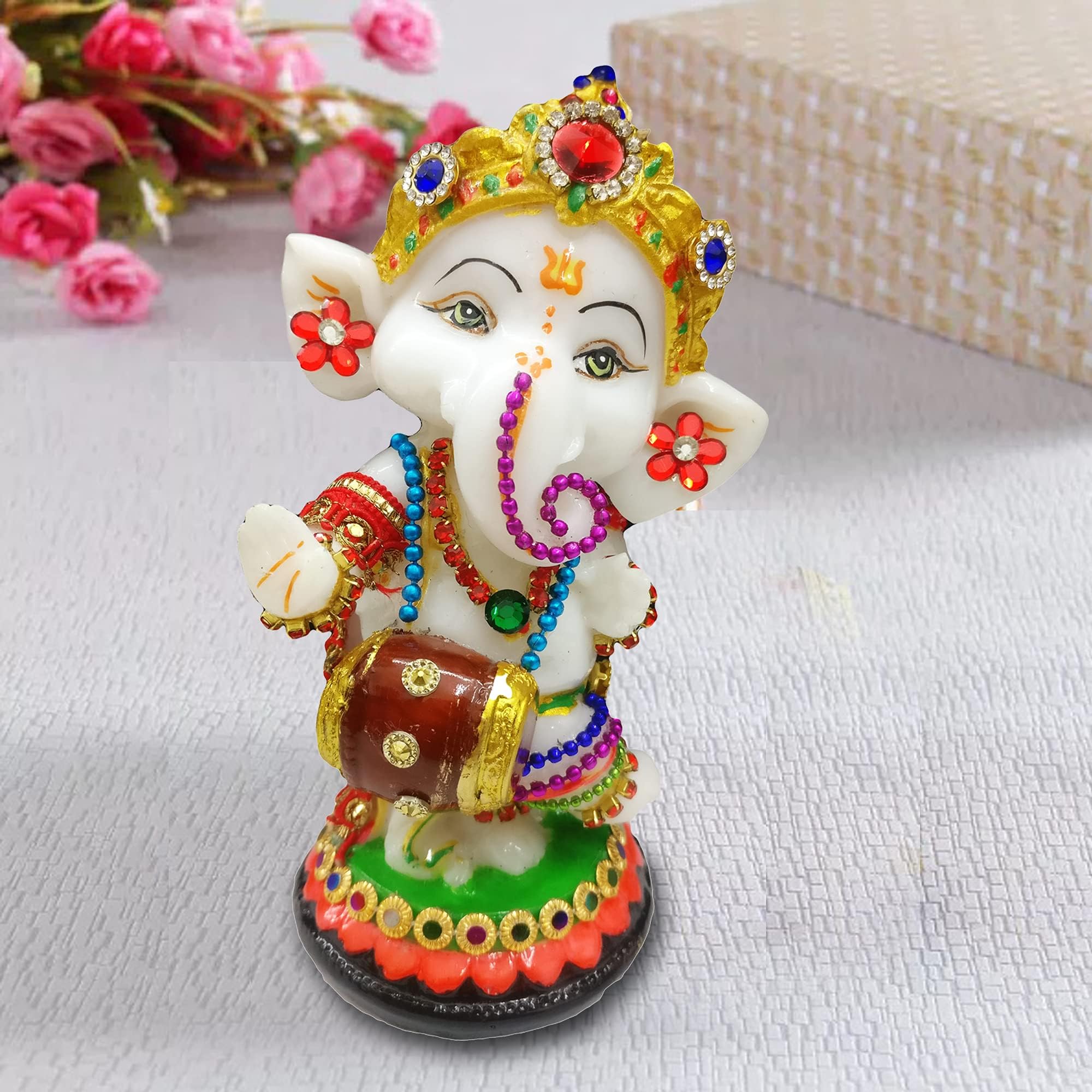 Resin Lord Ganesha Idol Ganesh Murti Statue Home Decor Ganeshji for Gift Showpiece (8.5 x 6 x 13) cm, Multicolour, 1 Piece