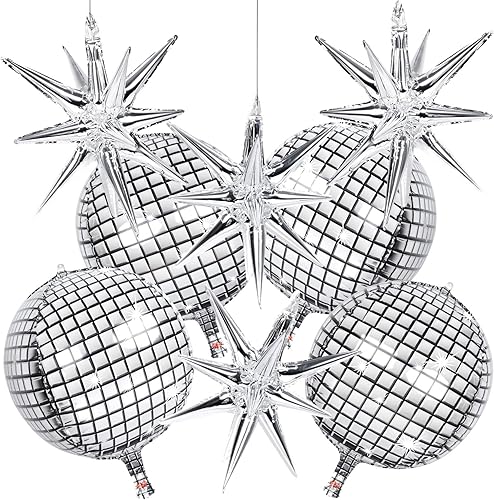 8 globos plateados de 22 pulgadas, globos de aluminio grandes 4D con estrella metálica para discoteca de los años 70, fiesta de cumpleaños,