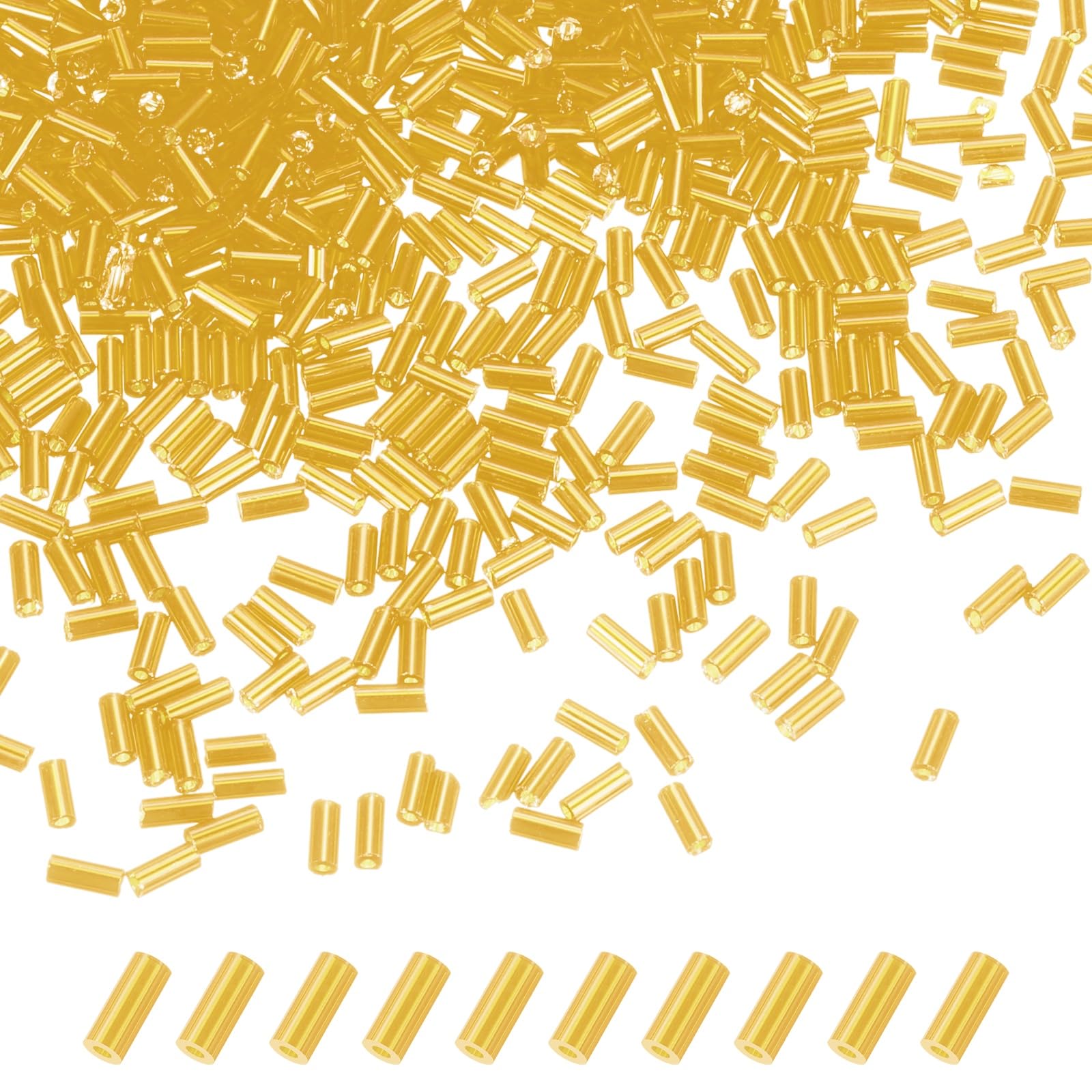 M METERXITY 1800-Pack Bugle Beads, 2x4mm Embroidery Craft Glass Bugle Tube Seed Beads for DIY Craft/Bracelet/Necklaces [Gold]