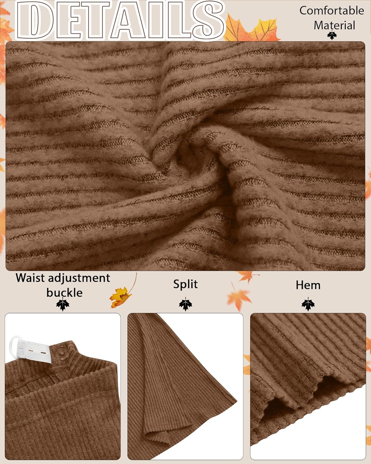 Neer 3 Pack Women's Maternity Skirts, Split Midi High Waist Ribbed Knit Solid Stretchy Pregnancy Pencil Long Skirt Clothes - Image 6