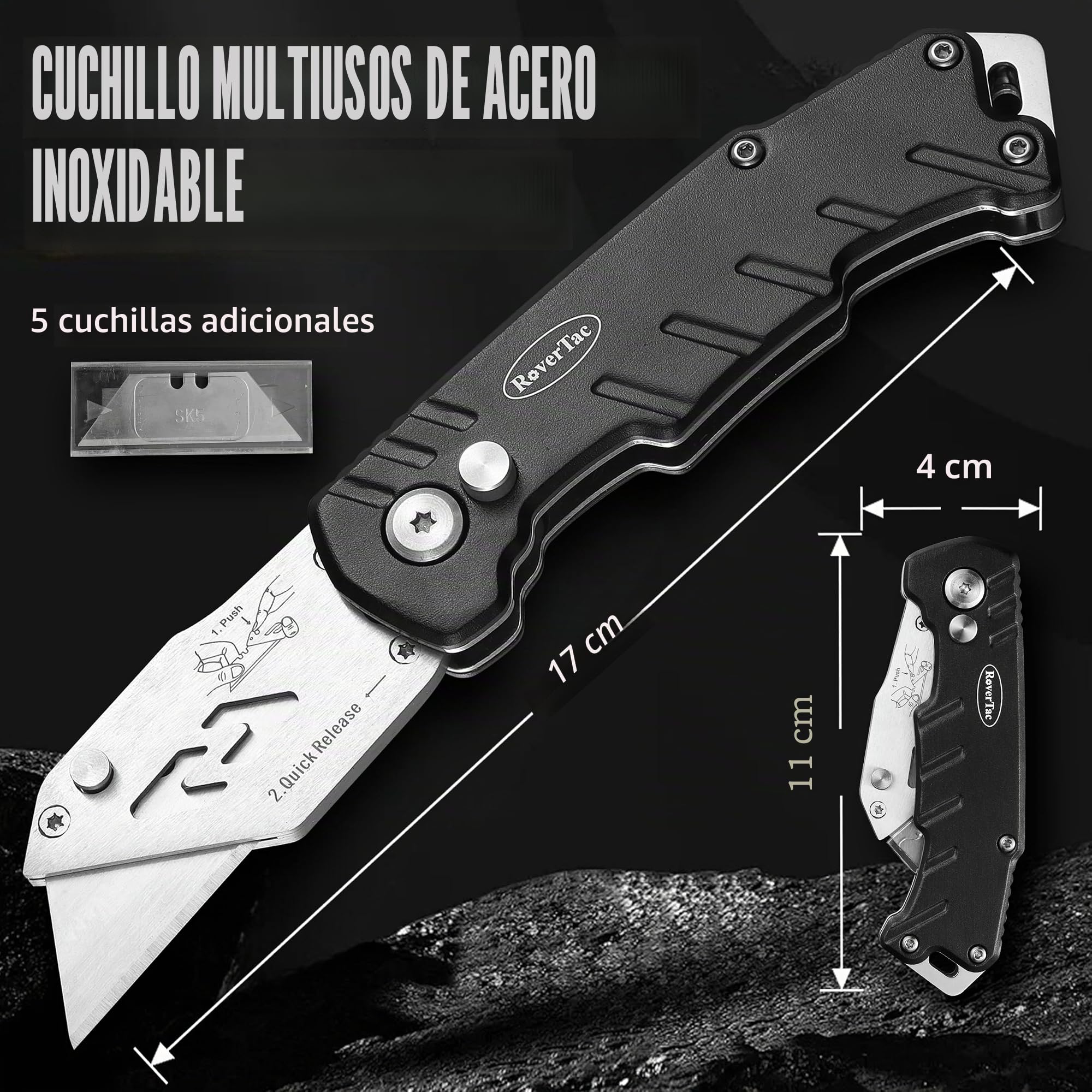 RoverTac Juego de herramientas múltiples: martillo multiherramienta 12 en 1, linterna LED, cuchillo utilitario en caja de regalo premium, equipo de supervivencia para camping, regalo multiherramienta