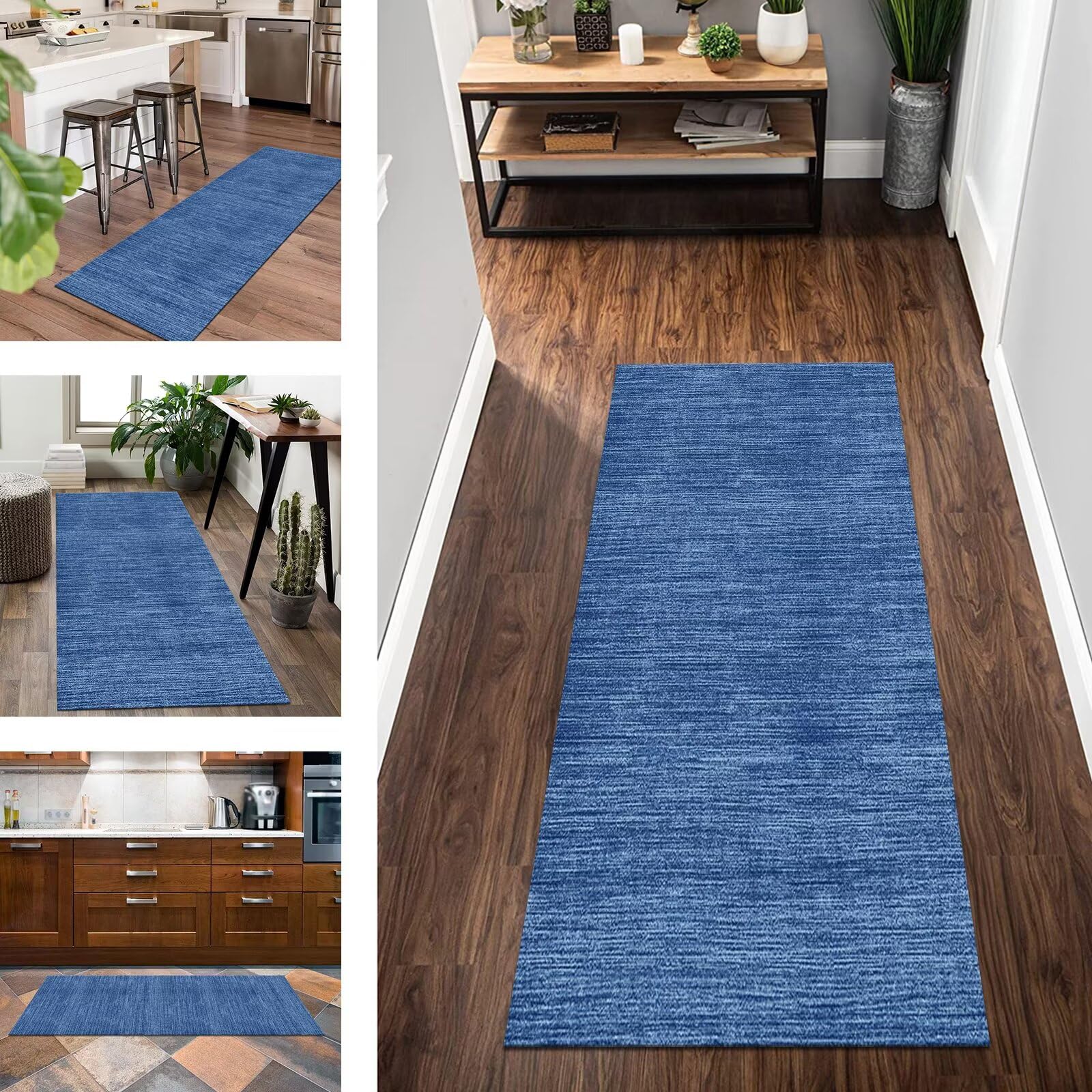 Alfombra antideslizante azul para evitar resbalones en la cocina y pasillo