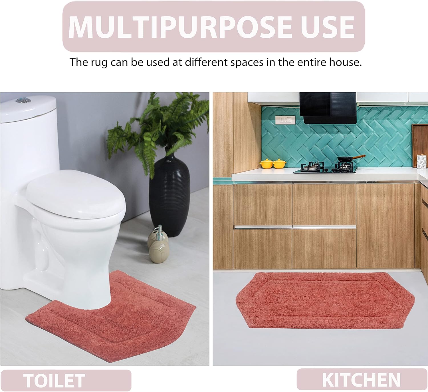 Home Weavers Waterford Collection 100% Cotton Tufted Bath Rug, Extra Soft and Absorbent Bath Rugs, Non-Slip Plush Bath Carpet, Machine Wash Dry, Bath Mats for Bathroom Floor, 2 Piece Set, Coral