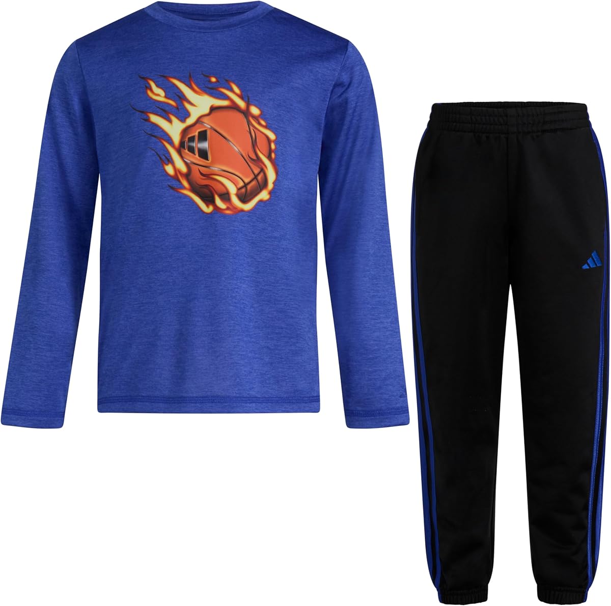 Conjunto de camiseta y joggers de poliéster mélange de manga larga de 2 piezas para niños de adidas