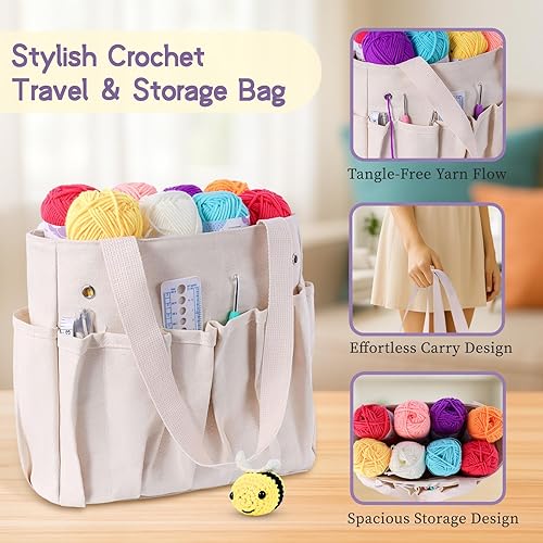 Miniatura 3 de JC Craft Kit de ganchillo para principiantes - Juego de iniciación de 81 piezas con 15 hilos coloridos, ganchos ergonómicos, suministros completos,