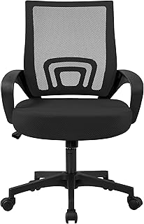 Sedia da Ufficio Scrivania con Rotelle Girevoli e Braccioli Ergonomica Lombare e con Altezza Regolabile Imbottita e Rete Traspirante Portata 136 kg Nero