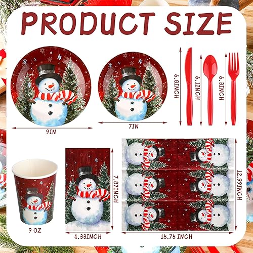 Miniatura 3 de Sinmoe Juego de vajilla de Navidad de 400 piezas, juego de platos y servilletas desechables de Navidad para 50 platos de papel de Navidad de