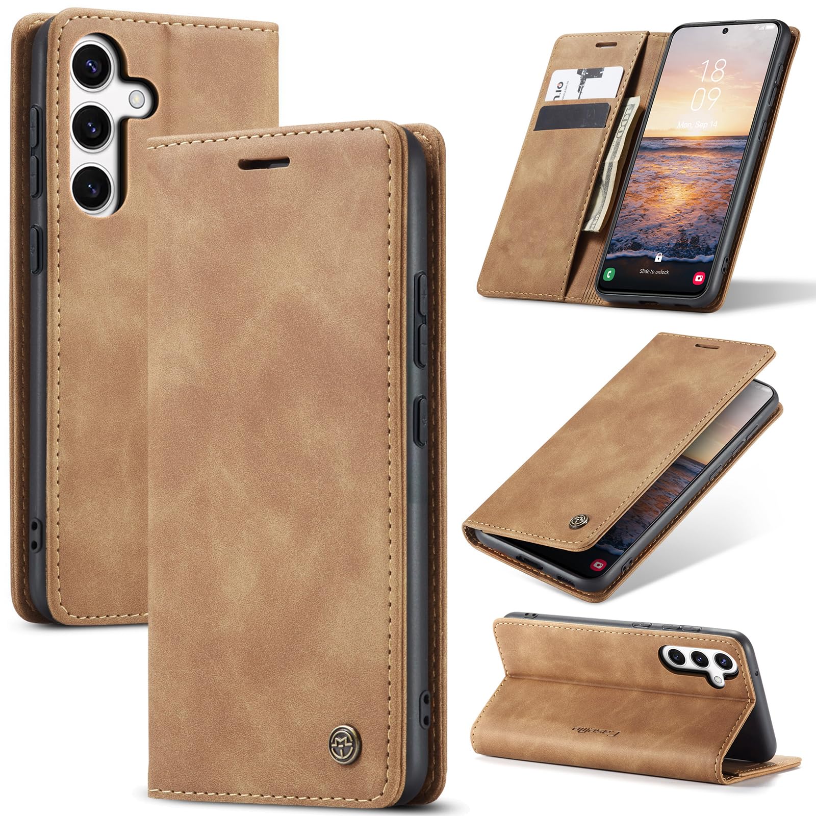 Azororo Cover per Samsung Galaxy S25 FE 5G, Premium PU Pelle Custodia, Magnetica Carta Fessura Portafoglio Case, Flip Cavalletto Custodia per Samsung Galaxy S25 FE - Marrone