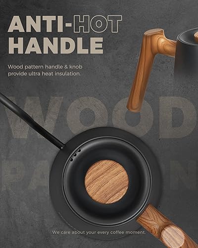 Miniatura 2 de POLIVIAR Hervidor Eléctrico de Cuello de Cisne, 1350W Hervidor Eléctrico para Té con Mango de Patrón de Madera, 34oz Hervidor Eléctrico de Vertido