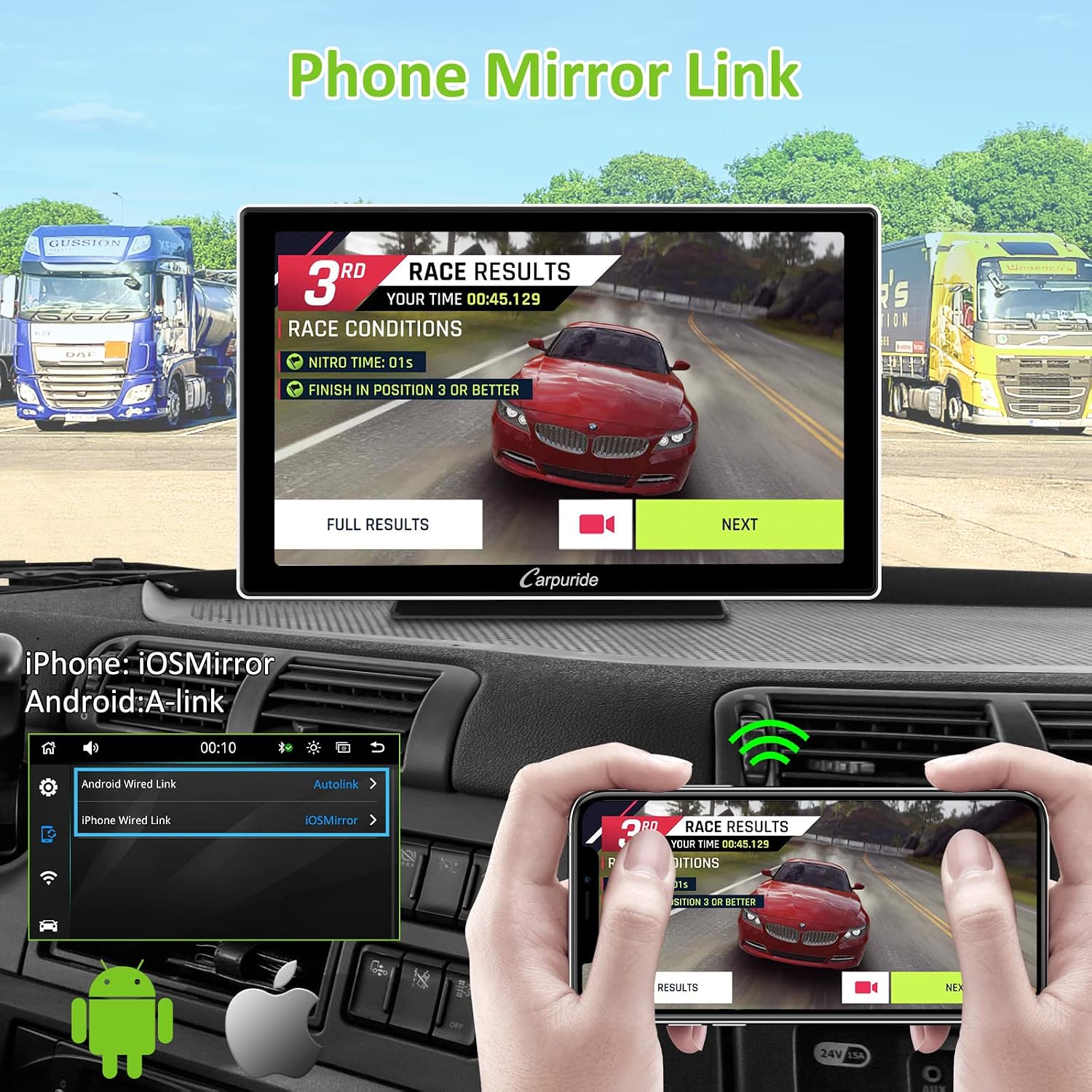 Carpuride 2023 Newest Upgrade 9 Inch Touch Screen Portable Wireless Apple Carplay Android Auto Car Radio Receiver with Mirror Link/GPS/Siri/Google/FM,Dashboard Console Mounted