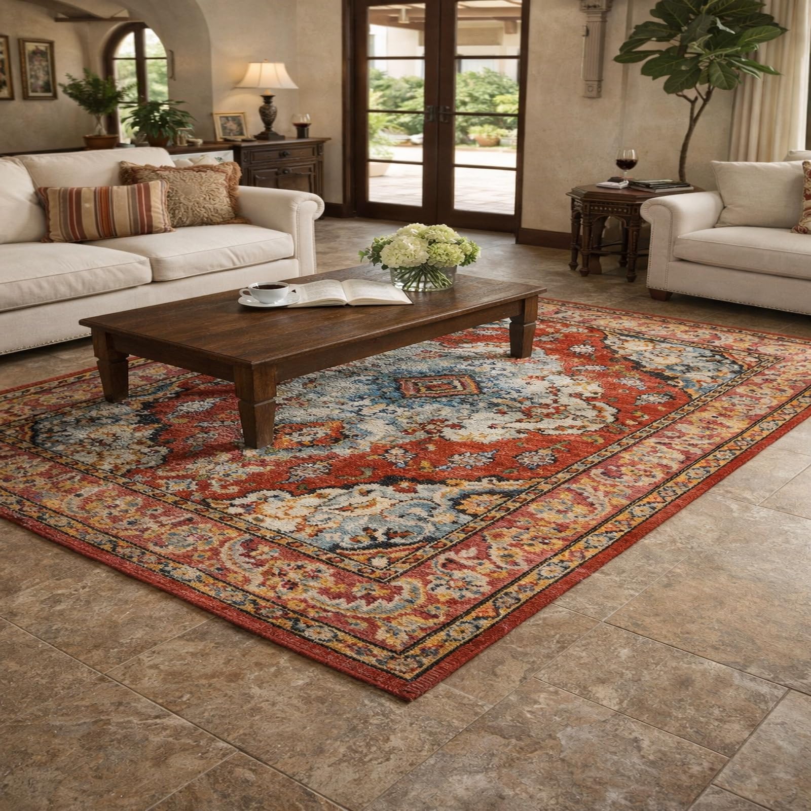 Tapis de décoration grand salon oriental 170x200 au design raffiné multicolore