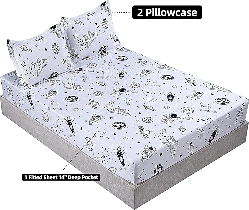 Miniatura 2 de MAG Juego de sábanas espaciales de 3 piezas tamaño matrimonial, con base blanca, microfibra súper suave, para niños, adolescentes, niños y amantes