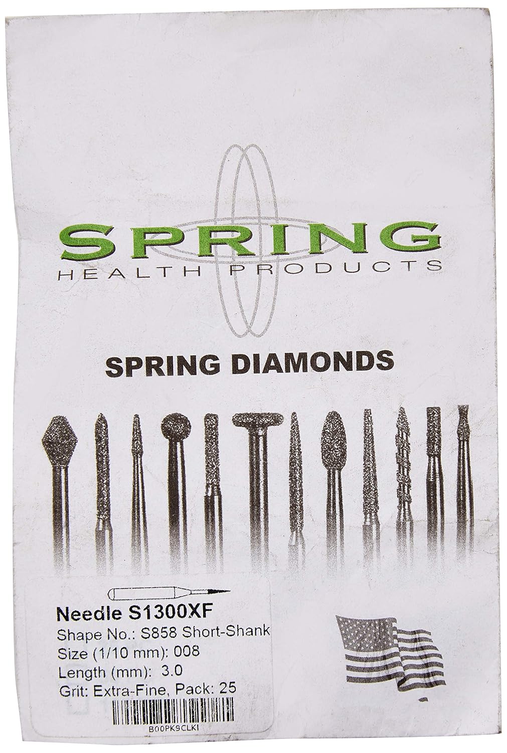 S1300XF25 FG Short Shank Needle Extra-Fine Grit Diamond Bur (Pack of 25)