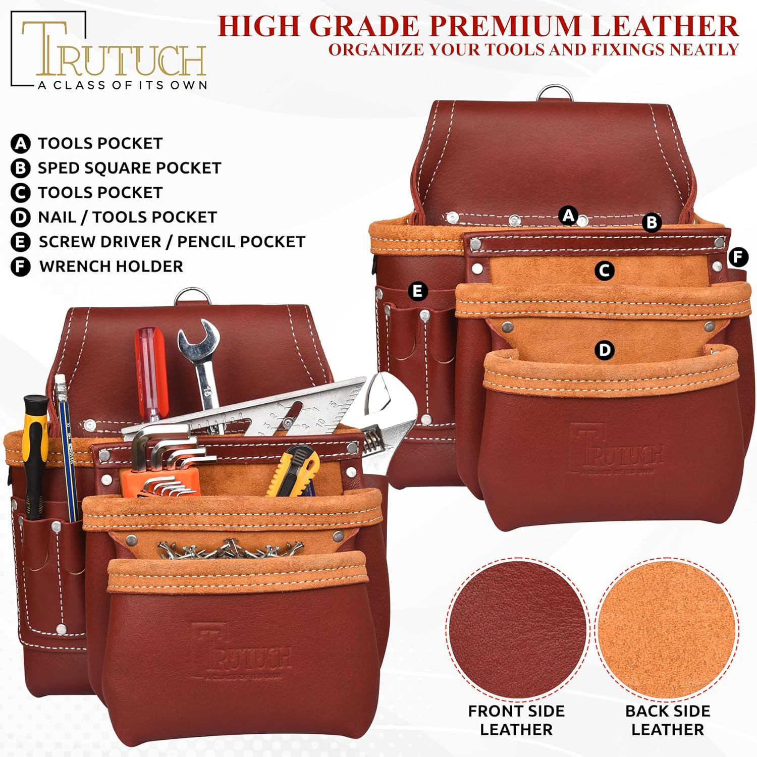 Premium Heavy Duty Grain Leather Tool Belt | Carpenter Tool Pouch for Handyman | Leather Tool Pouch | Tool Belts for Construction | Drywall | Framers | Electrician