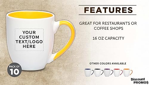 Miniatura 2 de Juego de 10 tazas de café grandes estilo bistro personalizadas de 16 onzas, paquete a granel personalizado, perfectas para café, té, expreso, cacao
