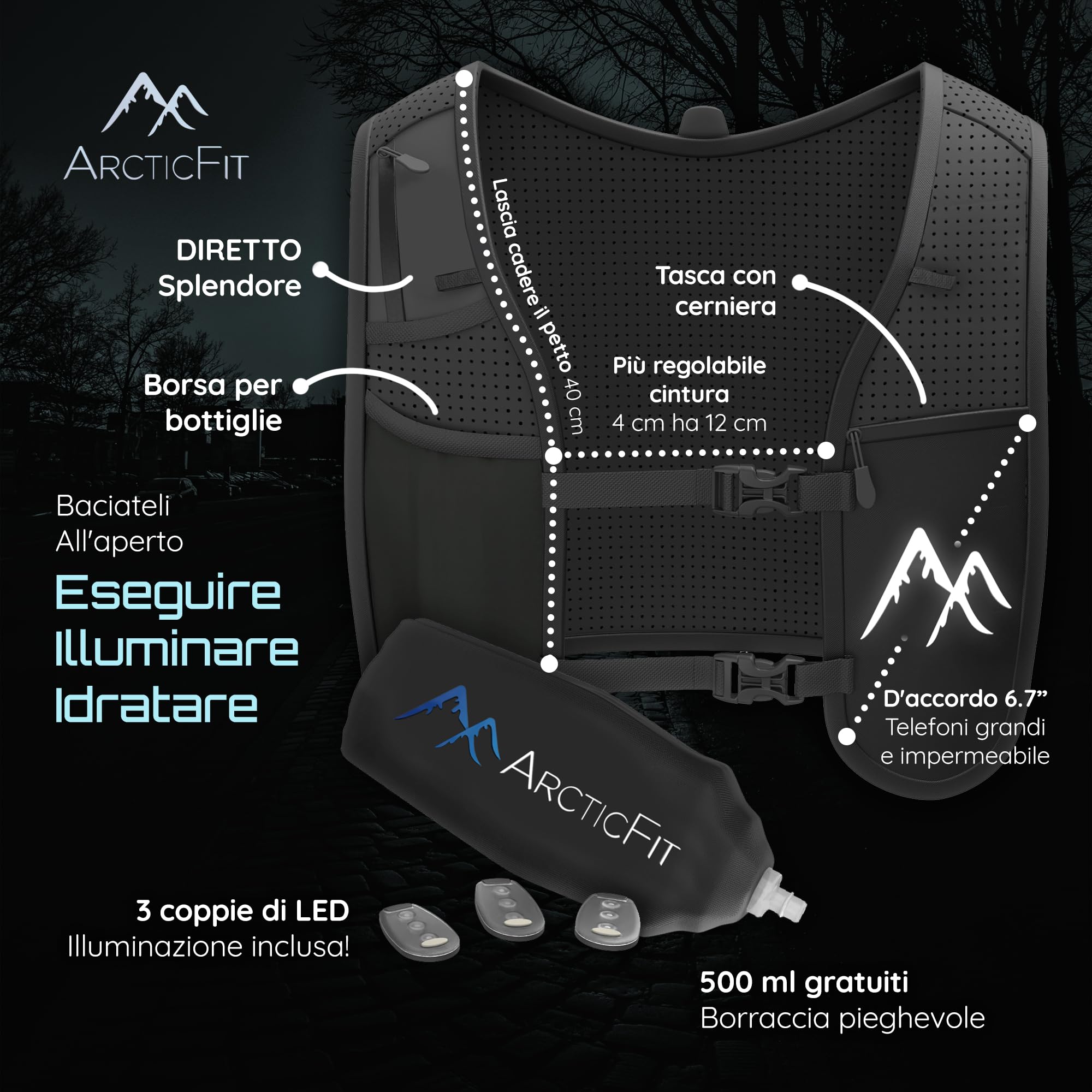 Gilet LED Riflettente Ricaricabile Per Corsa E Bici | 3 Modalità Di Luce | Regolabile E Impermeabile | Sicurezza Stradale - 3