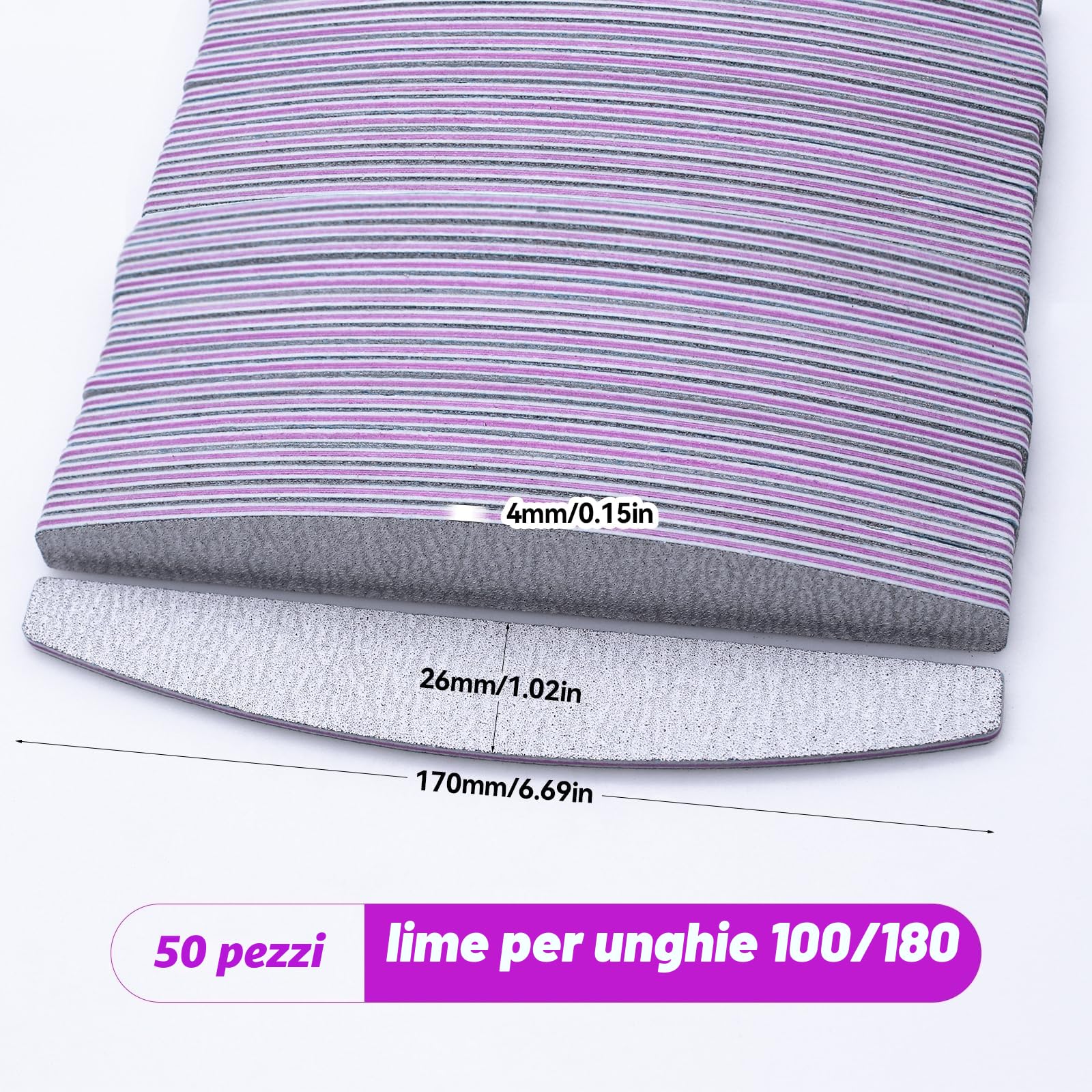 50 Pezzi Lime per Unghie 100 180, Lima per Unghie, Lima Unghie Professionale a Doppia Faccia, Riutilizzabile Lima 100/180 Unghie per Uso Domestico e Salone