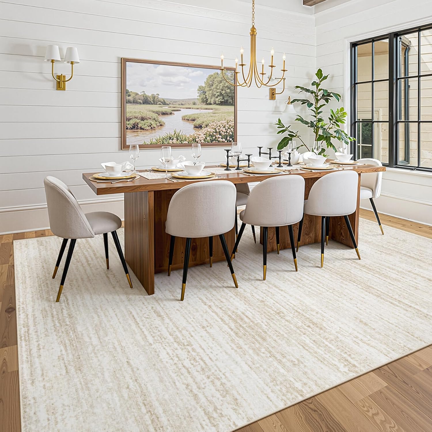 Area Rug 8x10 Living Room Rugs: Washable Modern Rug Large Non-Slip Soft Rugs Stain Resistant Printed Rug Indoor Carpet for Bedroom Kitchen Dining Room Nursery Playroom Home(Beige, 8'x10')