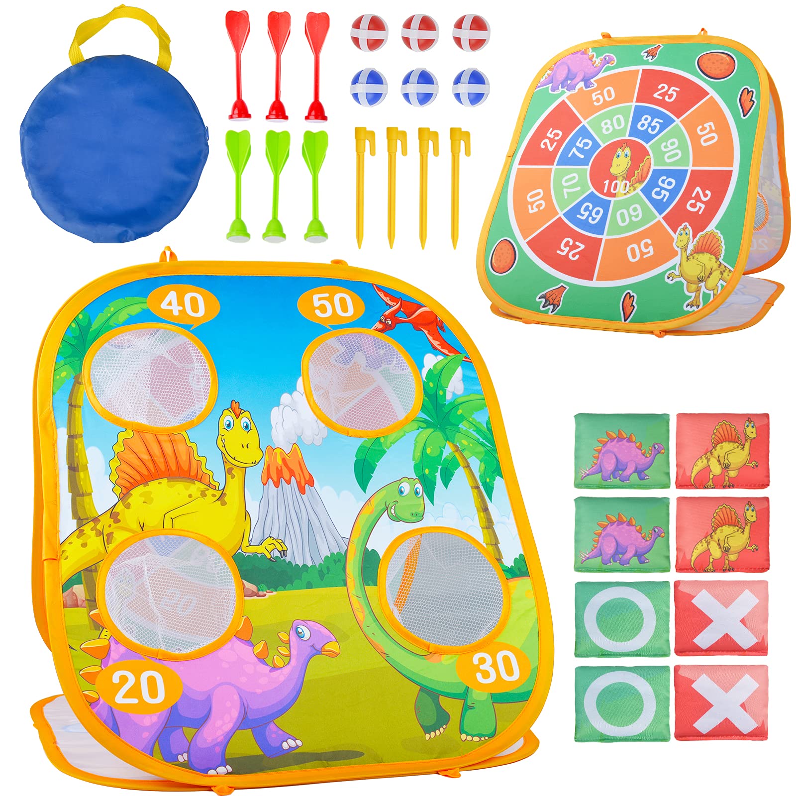 OYEL Bean Bag Toss Game Toys for Kids - Sticky Balls Lawn Darts Sets with 6 Darts, 8 Bean Bags & 6 Sticky Balls | Indoor Outdoor Activity Bean Bag Toss Game for 5 + Years Old Boys Girls Birthday Gift