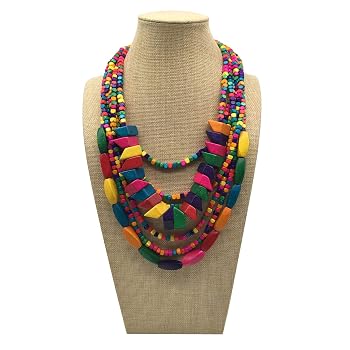 JHWZAIY 5-Layer Beaded Statement Necklace Set - Chunky Multi Strand Bib Necklace With Earrings
