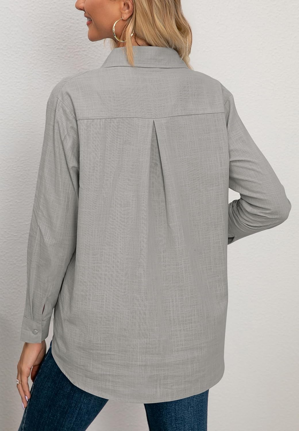 Diosun Womens Button Down Shirts Long Sleeve Cotton Stylish Gauze Tops Casual Loose Fit Blouses with Pocket - Image 6