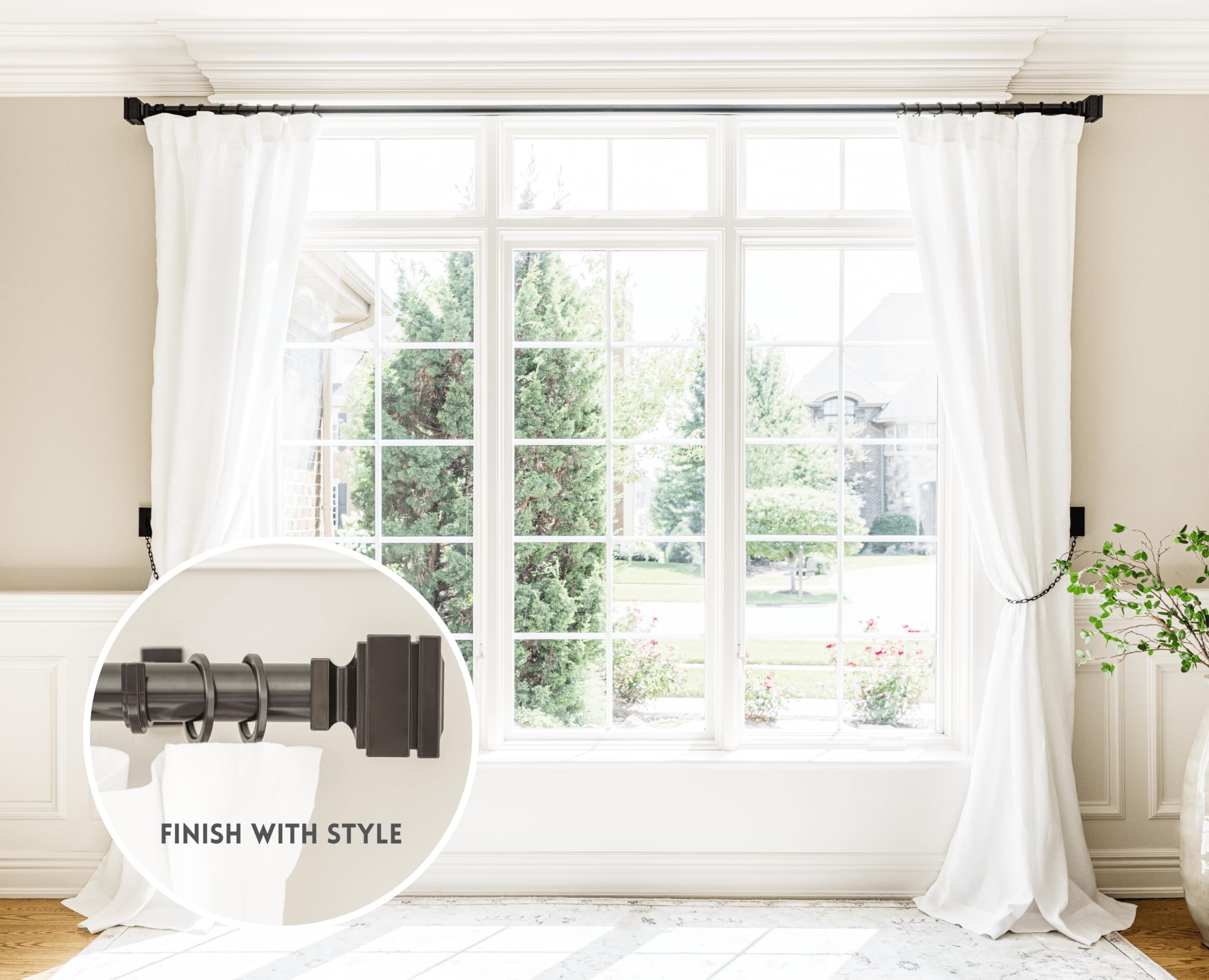 BLASTHOME® Luxury Step Square Finials – Fits Only Signature Collection Curtain Rods (Rod Not Included) – Premium Quality, Heavy Metal – Set of Two – Tuxedo Black Finish