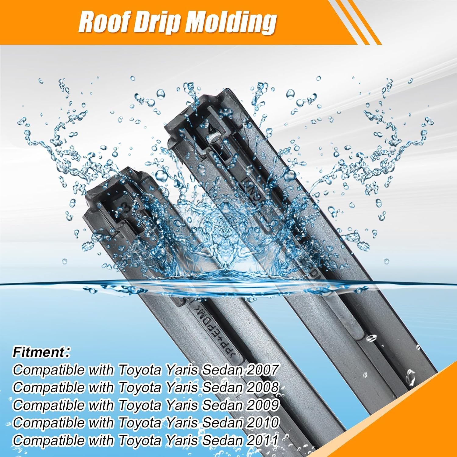 Roof Drip Molding Left&Right Side Compatible with Toyota Yaris Sedan 2007-2011 Roof Trim Molding # 7555152160 7555252140