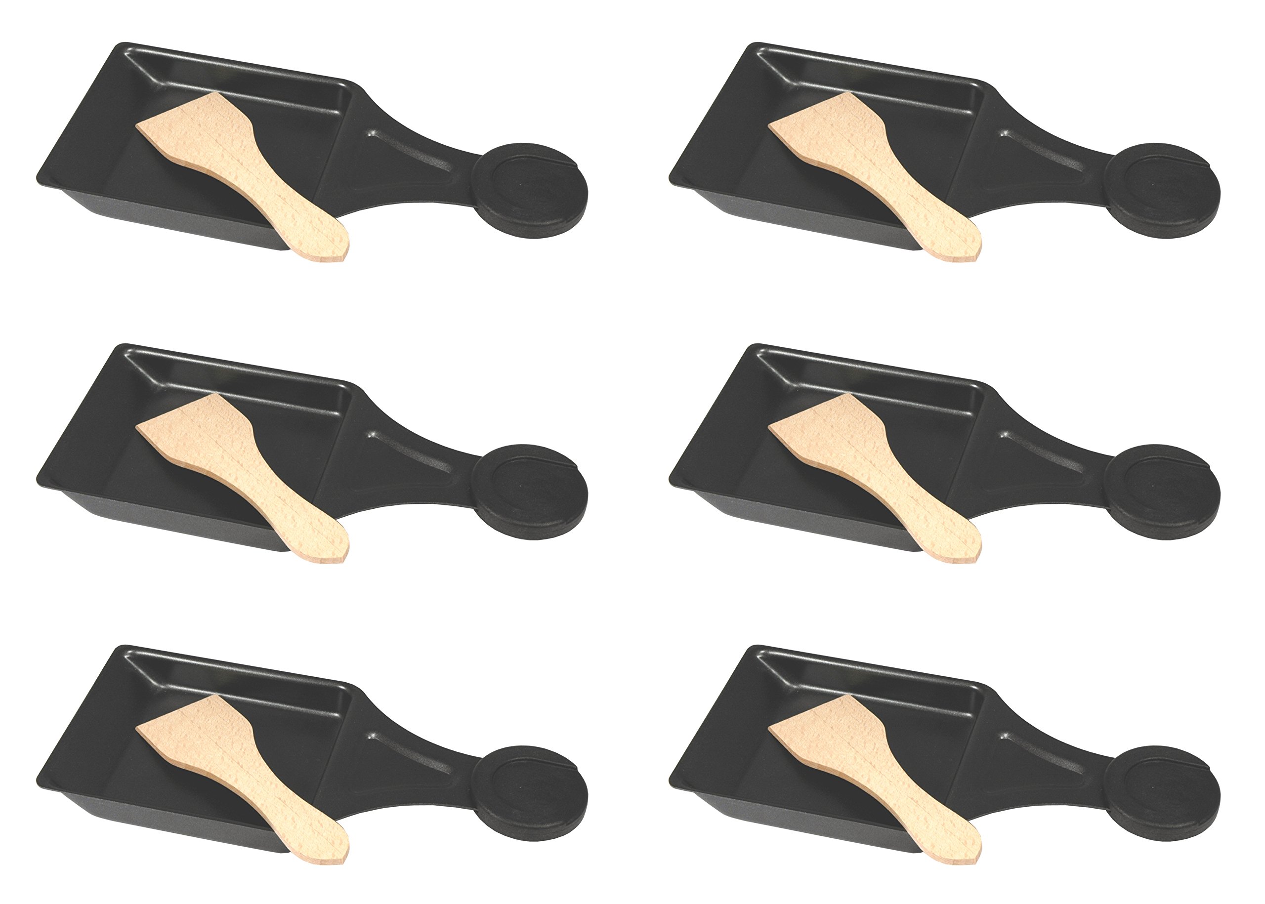 6er Set Raclette-Pfännchen mit Holzspachtel