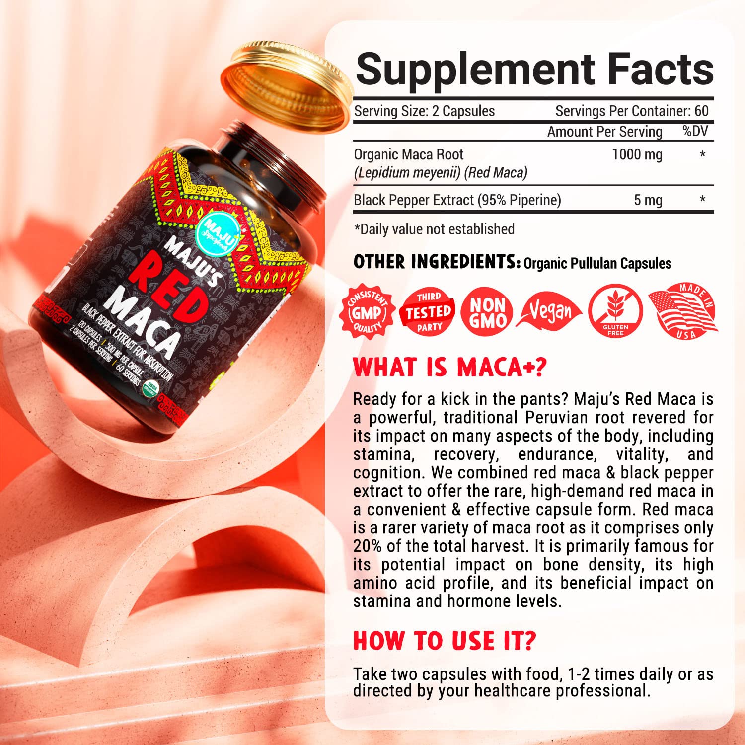 Maju Superfoods Organic Red Maca Root Capsules 120ct - Women Focused Curve Enhancement Nutrition Booster Pills, Gain for Thighs, Powder in Pill Supplement — Amazon image 5