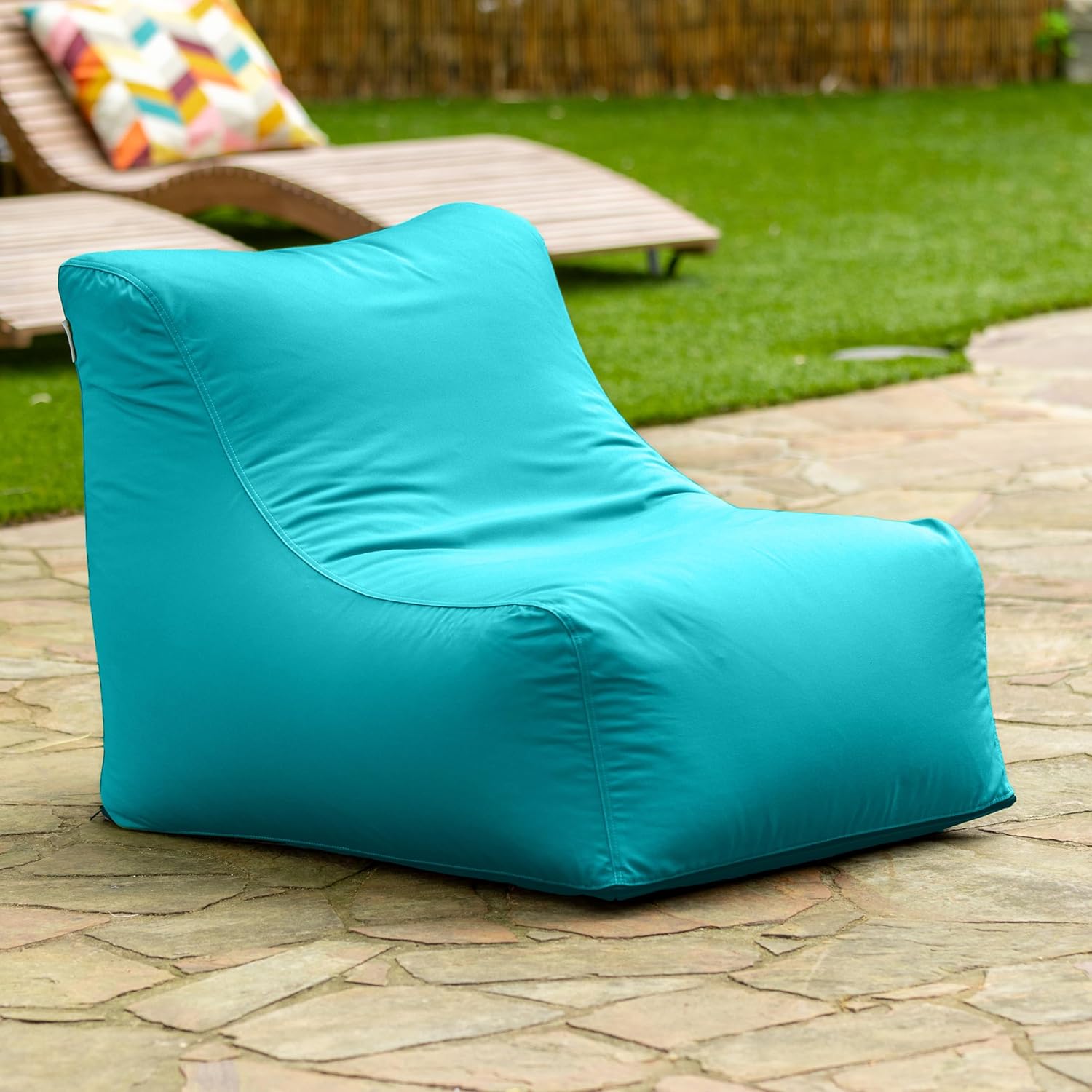 Jaxx Ponce Outdoor Bean Bag Chair - Weather Resistant Patio and Poolside Lounge Seating, Cancun Blue