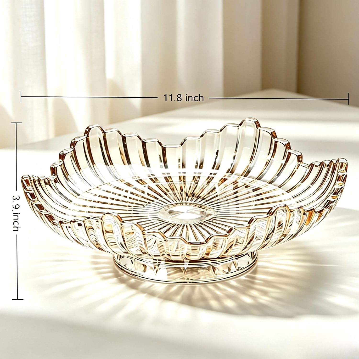 Rotatable Crystal Glass Fruit Bowl, Extra Large Flower Tray 12In
