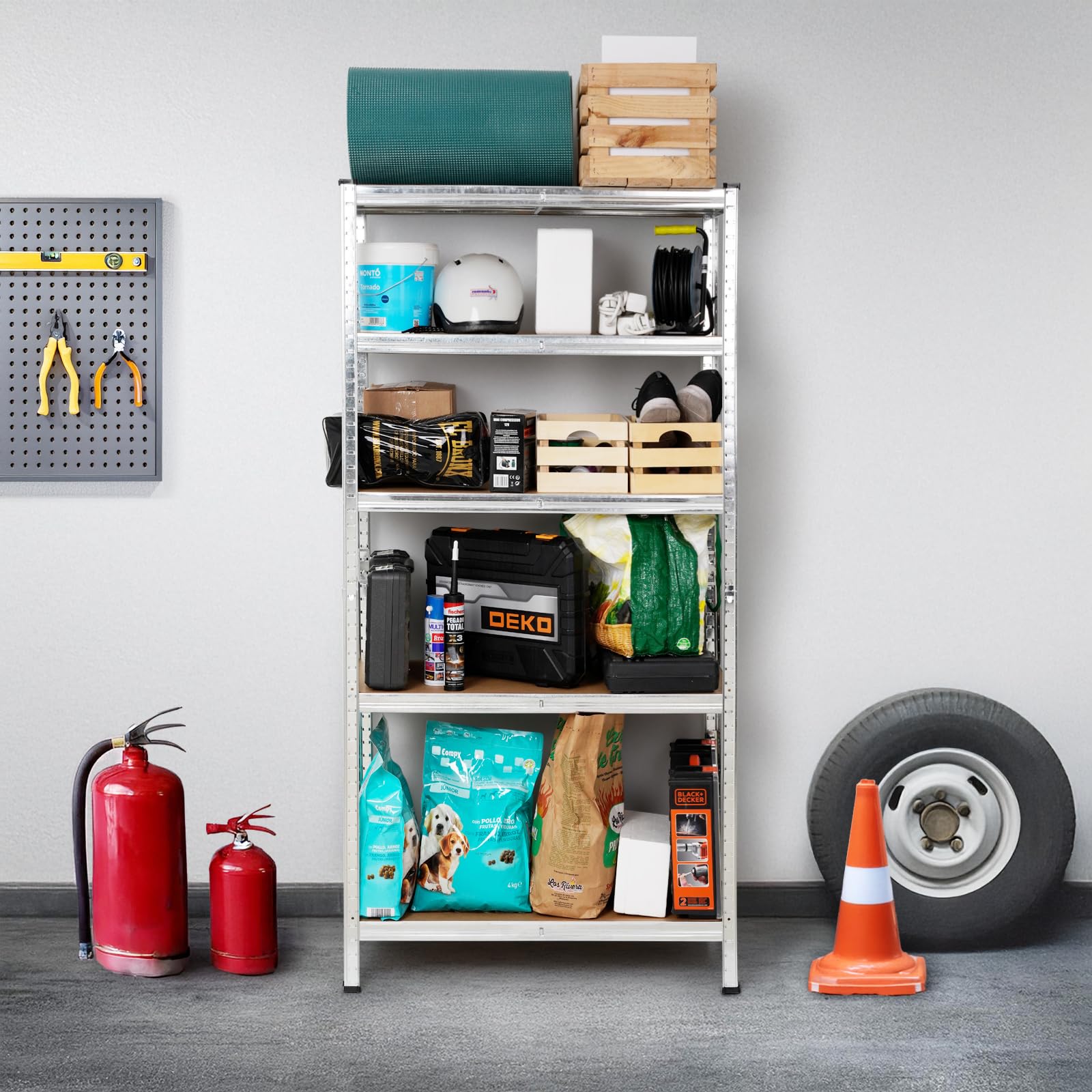 The Homeweeks Estantería Metálica 180x90x40cm | Galvanizada Modular | 5 Baldas Ajustables | MDF | Carga 175 kg por Estante y 875 kg Total | Montaje Suelo | sin Tornillos System Click & Push