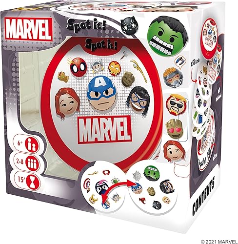 Spot It! Marvel Emojis - Juego de cartas de la familia Marvel Super Heroes para diversión de superhéroes. Juego de emparejamiento rápido para niños