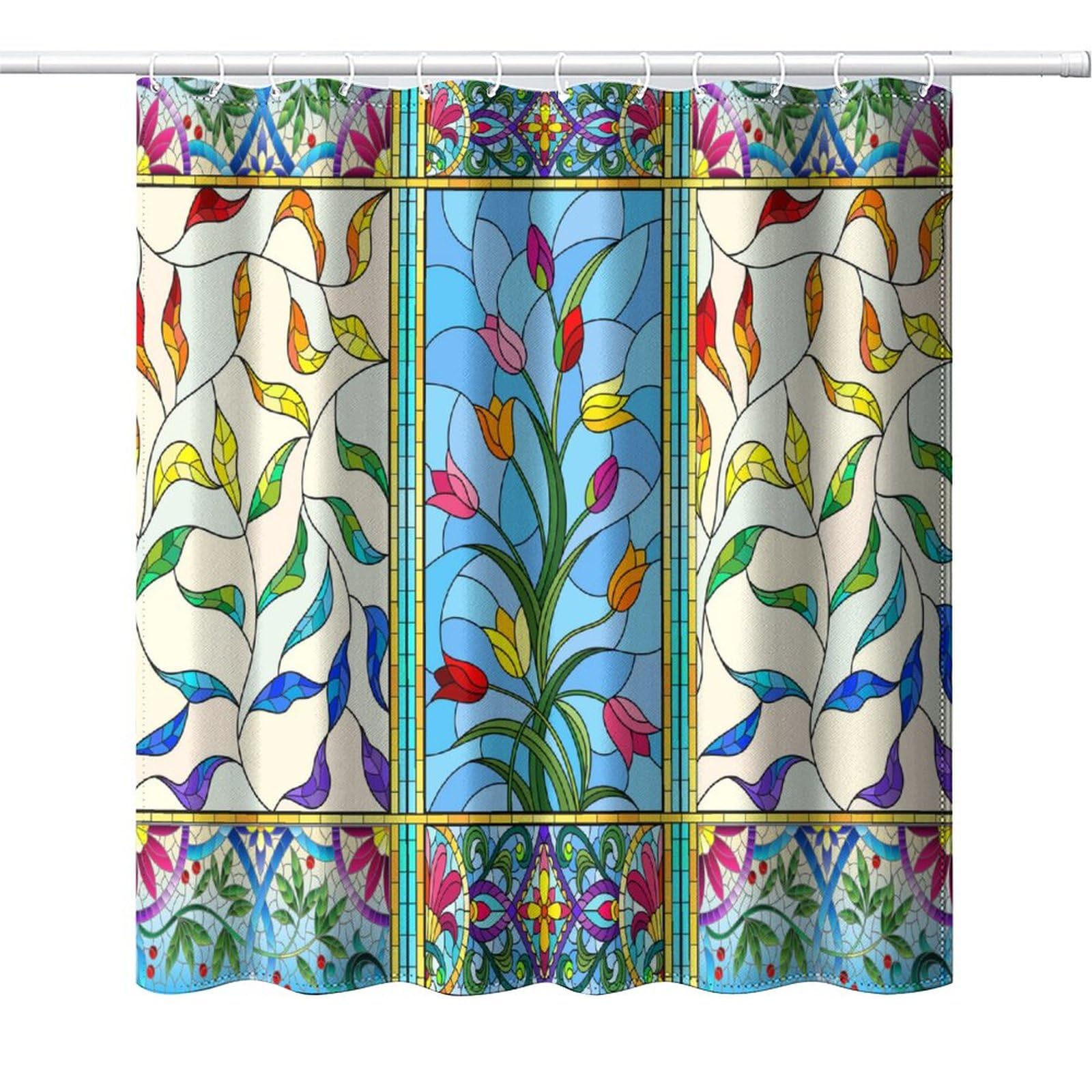 DDCBNS Mid Century Flower Shower Curtain,Retro Bohemian Colorful Floral Vintage Glass Print Shower Curtain for Bathroom Decor Fabric Waterproof