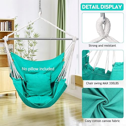 Miniatura 5 de Silla hamaca colgante con cuerda  Silla colgante para dormitorio, patio, interior, exterior, hamaca columpio de acero resistente con anillos
