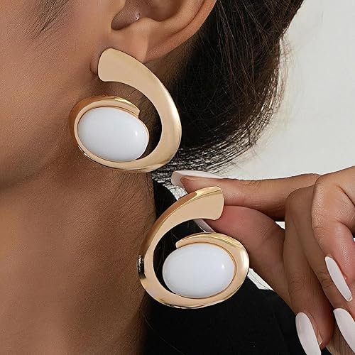 Miniatura 2 de Juego de joyas abiertas de oro vintage para mujer, pulsera, anillo y aretes, forma ovalada exagerada, juego de moda hipoalergénico delicado bohemio